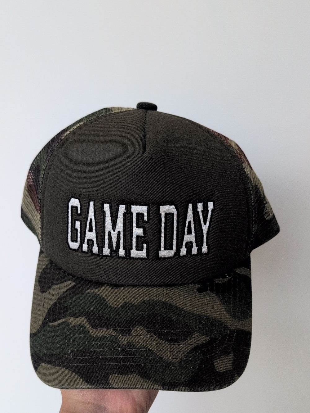 GAME DAY Camo Trucker Hat - Black and Green